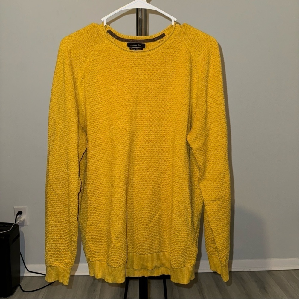 Massimo Dutti Men’s Long Sleeve Waffle Knit Mustard Yellow Sweater USA Size XL